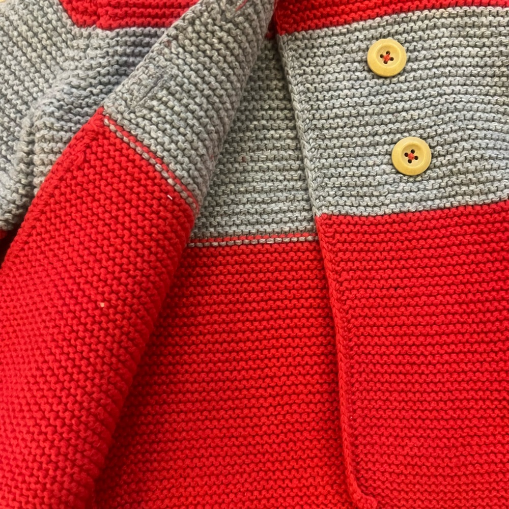 Mini Boden Button Sweater Red and Gray - Picture 5 of 6